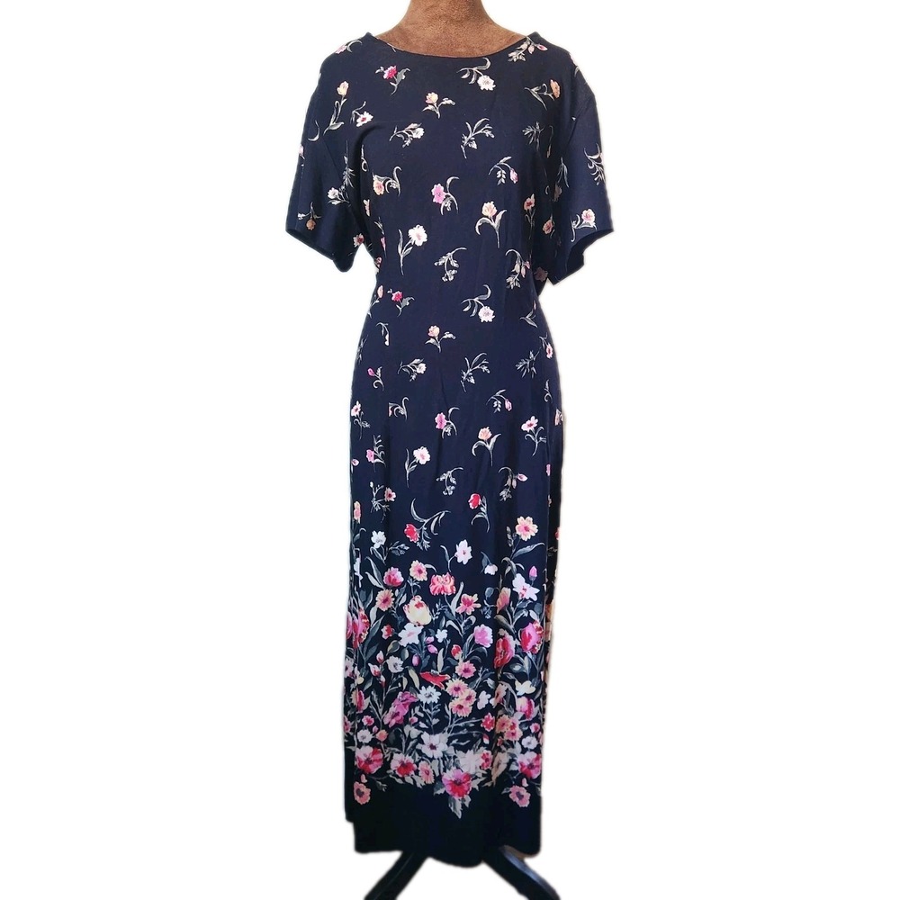 Women's Vintage Sheri Martin Dress Size 20 Tall Floral Tie Back 90s Short Sleeve
